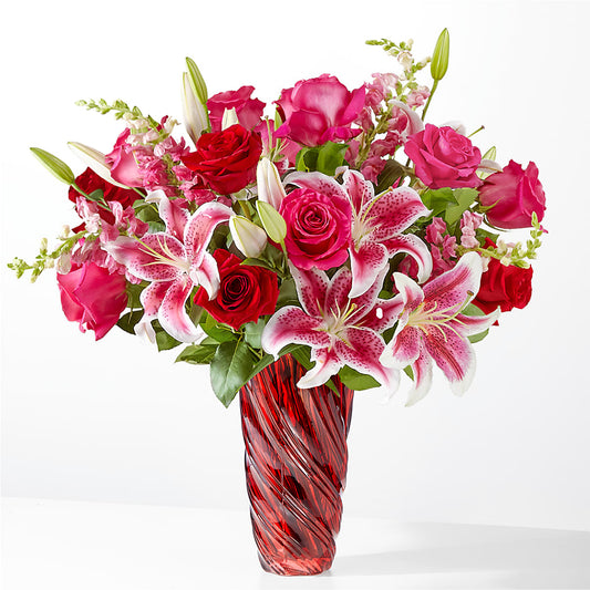 Always You Bouquet with Red Swirl Vase